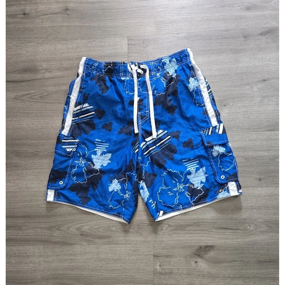 Men's Hang 10 Swim Trunks Boardshorts Blue Black and White Size Large